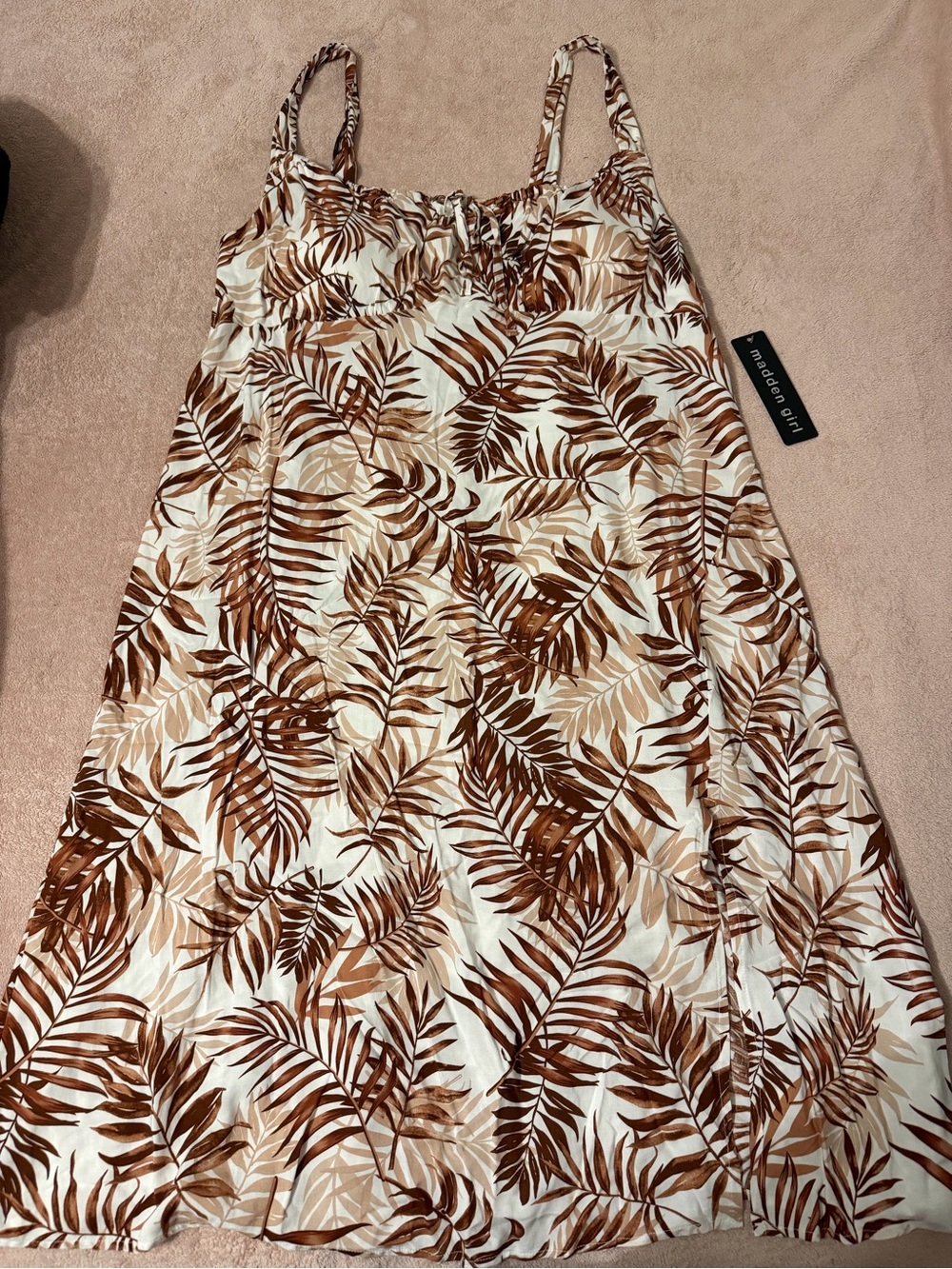 Madden Girl Brown Leaf-Print A-Line Dress